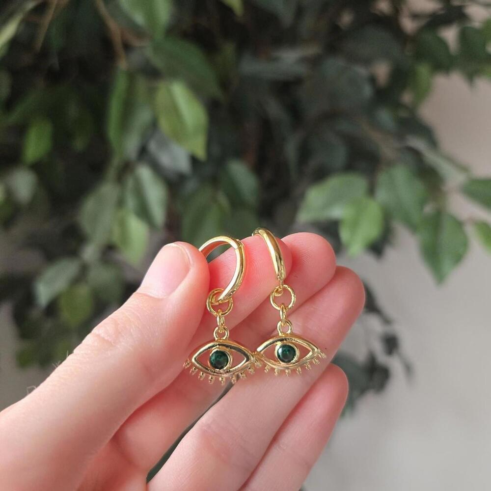 18k Gold Evil Eye Hoops